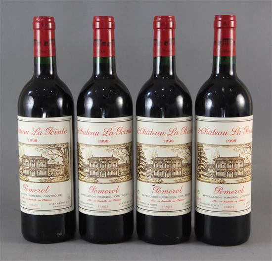 Four bottles of Chateau La Pointe, Pomerol, 1998